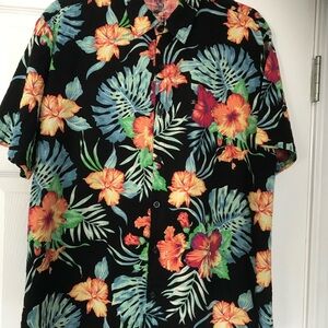 Tropical Floral Button Down Shirt - Black